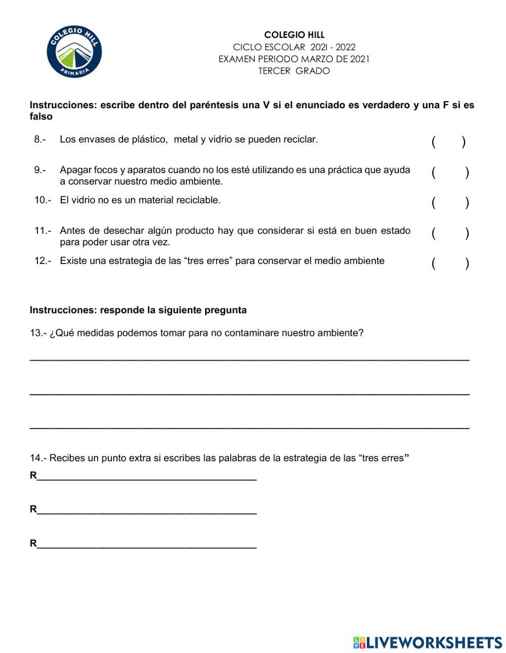 Examen ciencias naturales marzo