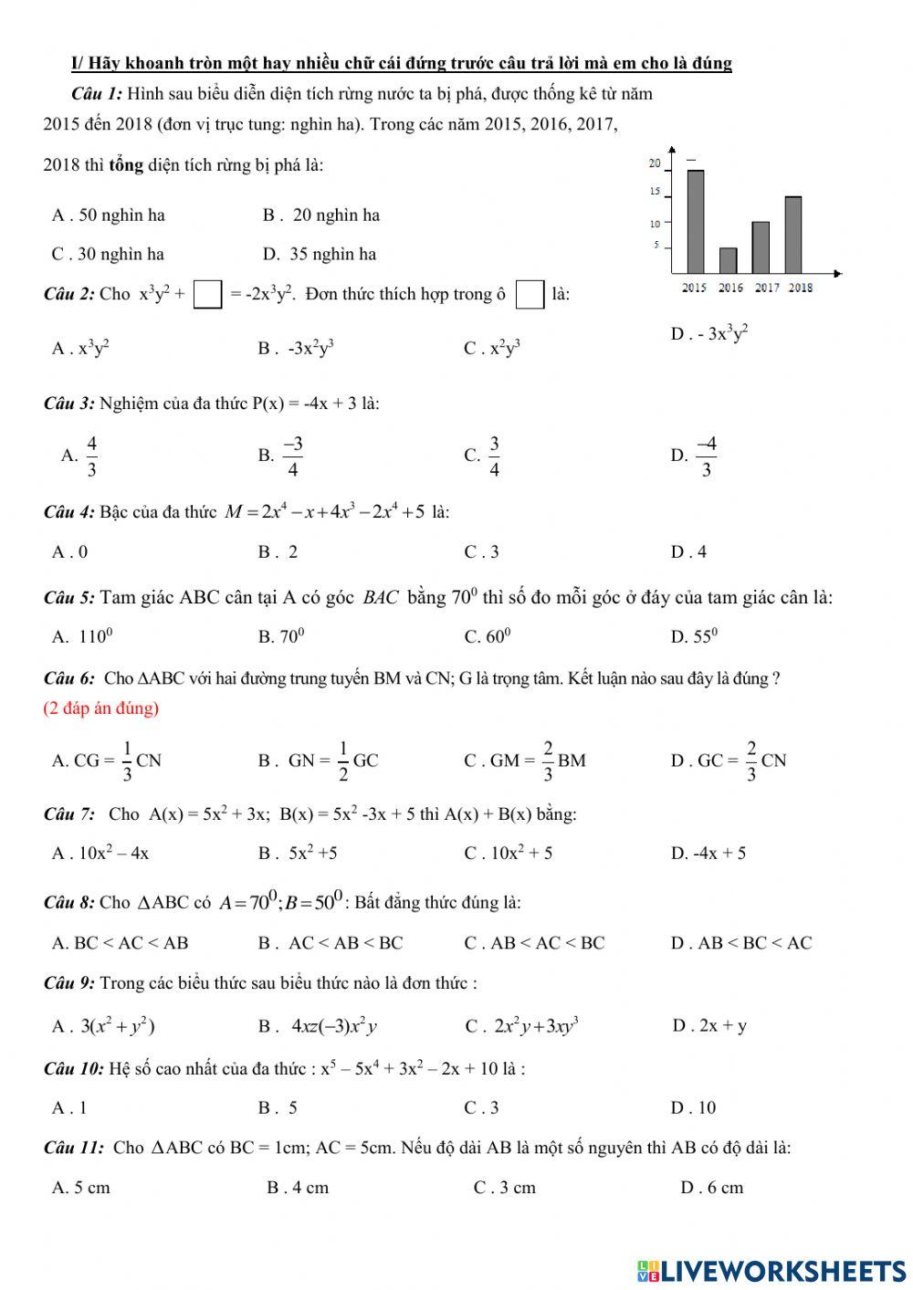 Đề thi HK2 Toán 7 1819