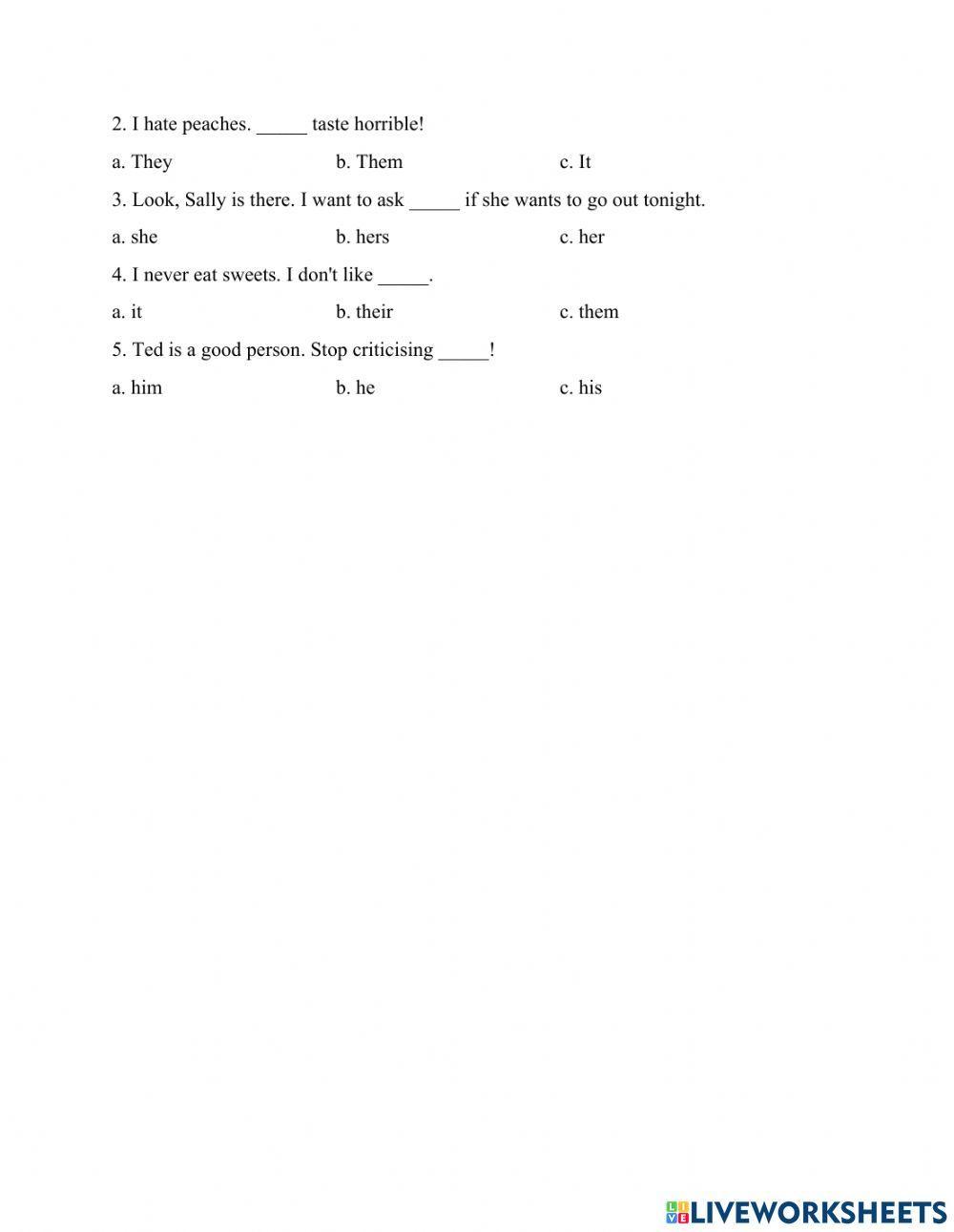 Subject, object pronouns, possessive adjective, possessive pronouns