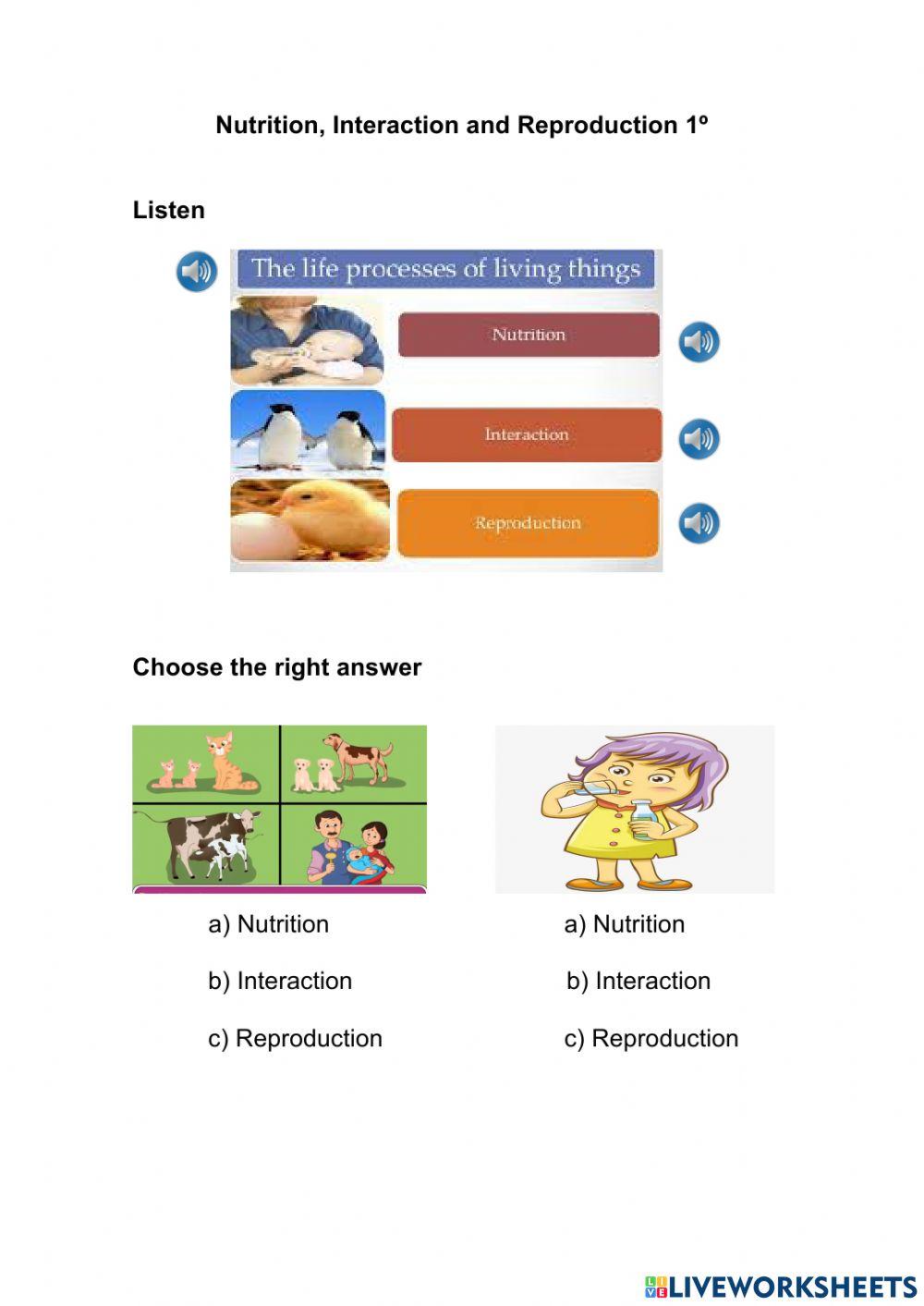 Nutrition, Interaction and Reproduction 1º