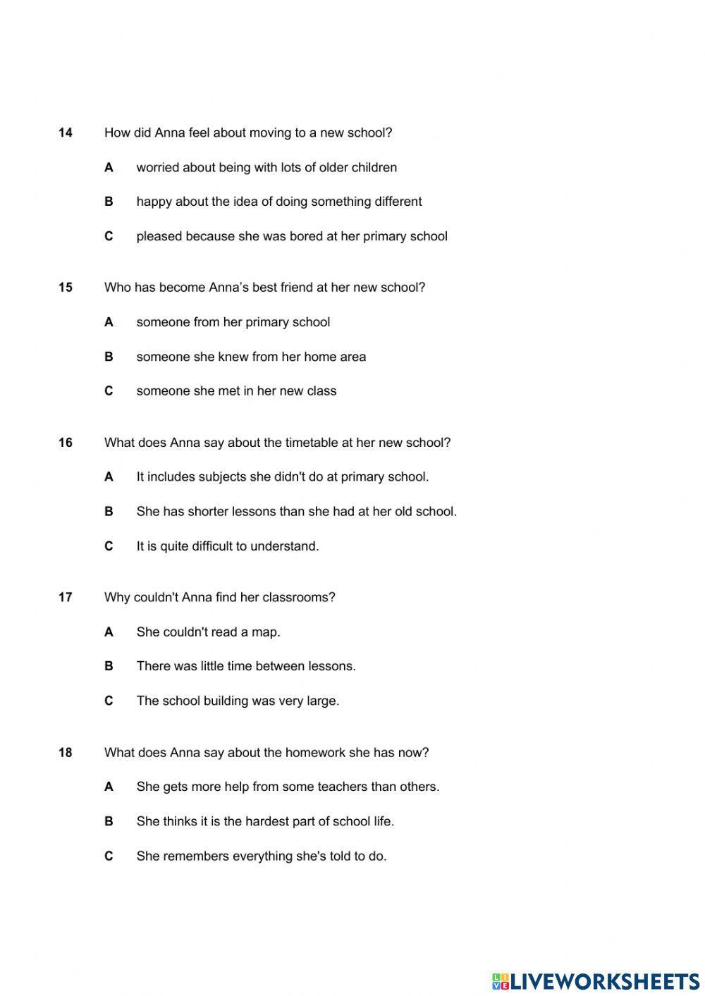 Key for Schools 2020 Reading