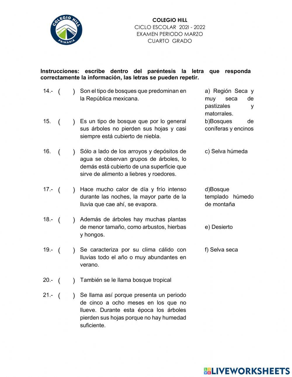 Examen de geografía marzo