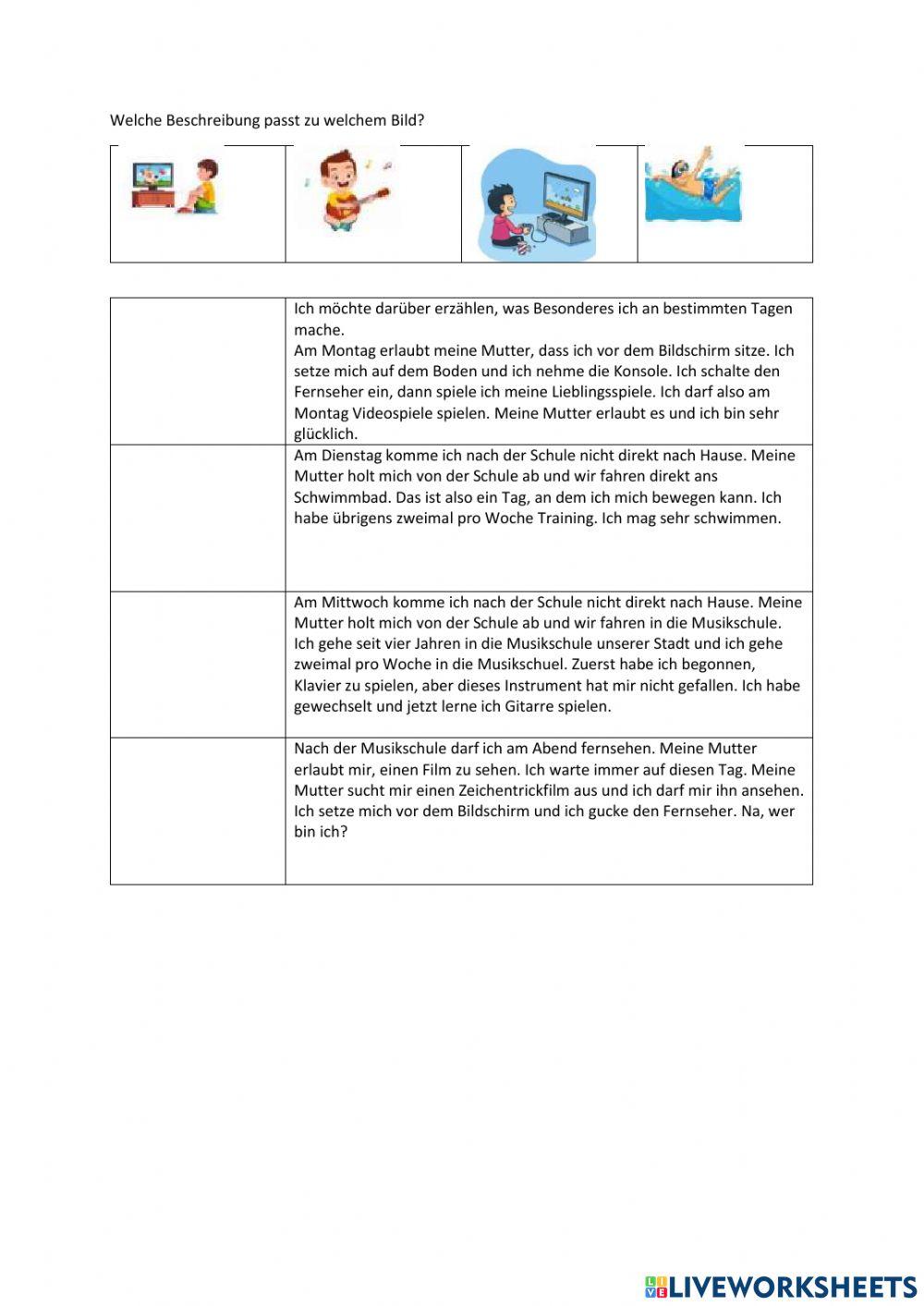 Leseverstehen - Übungsblatt