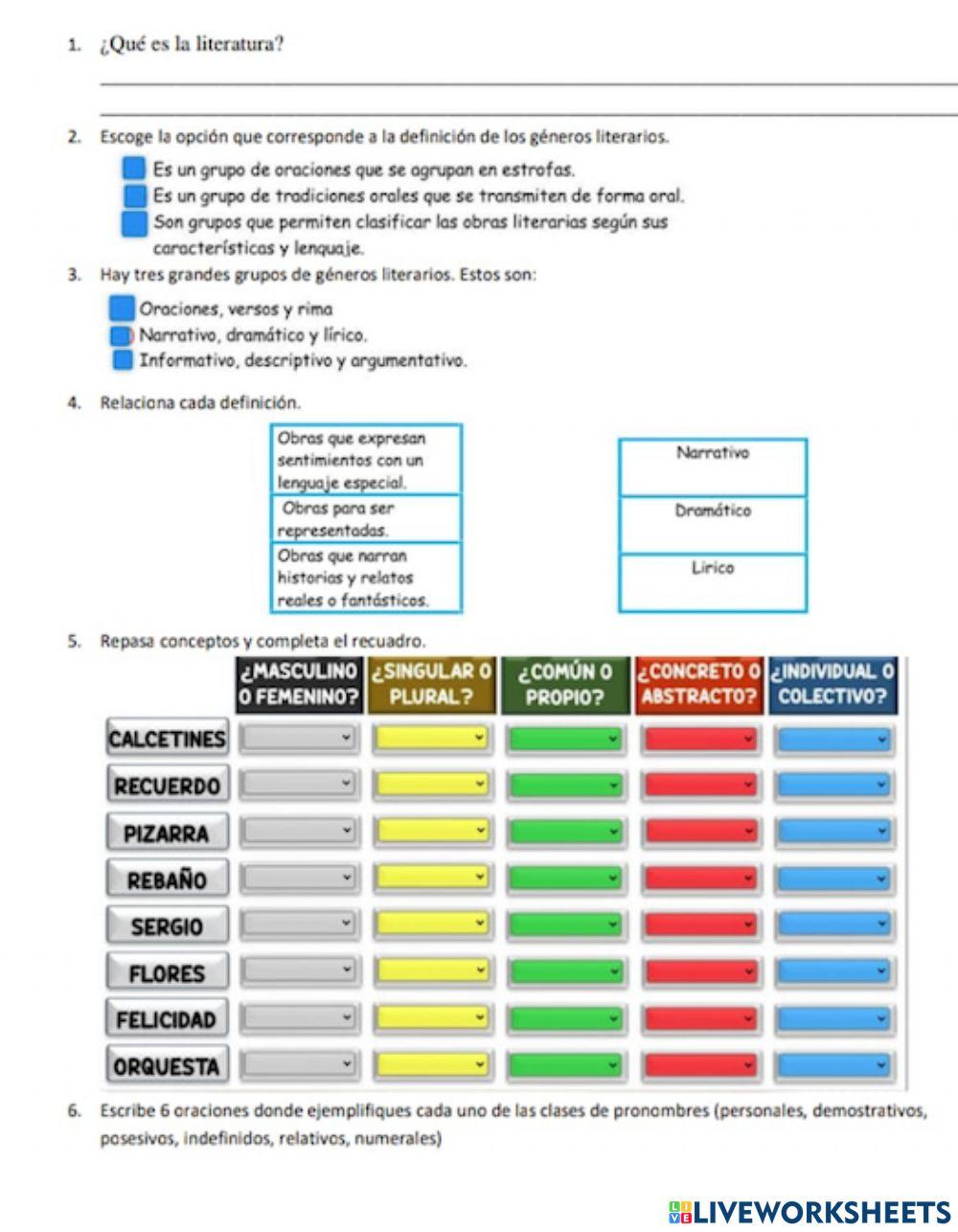 Literatura,generos literarios,sustantivos