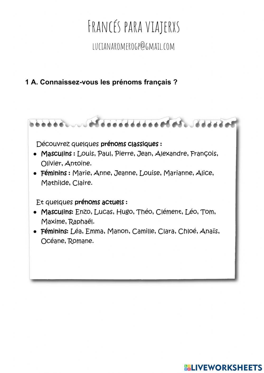 Les prénoms et les noms français