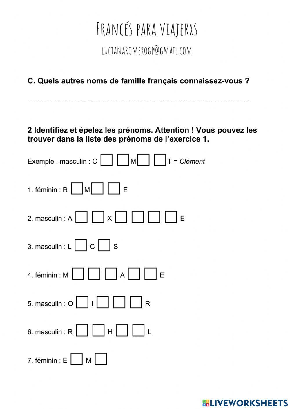 Les prénoms et les noms français