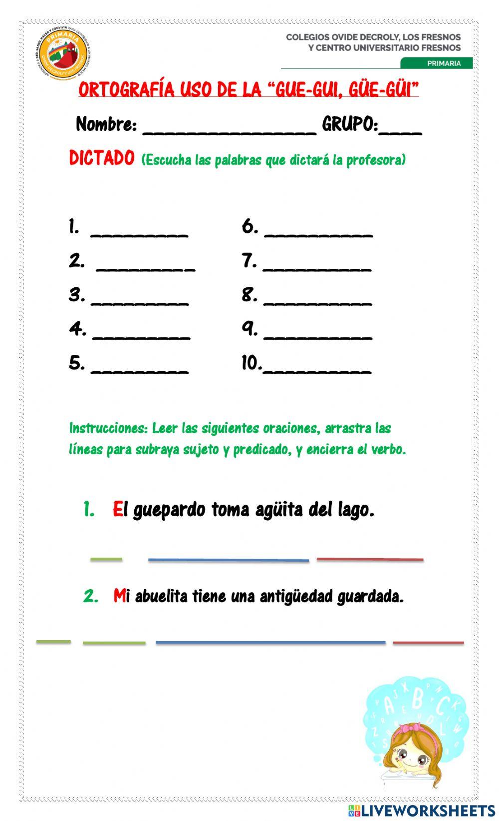 Dictado de palabras con g