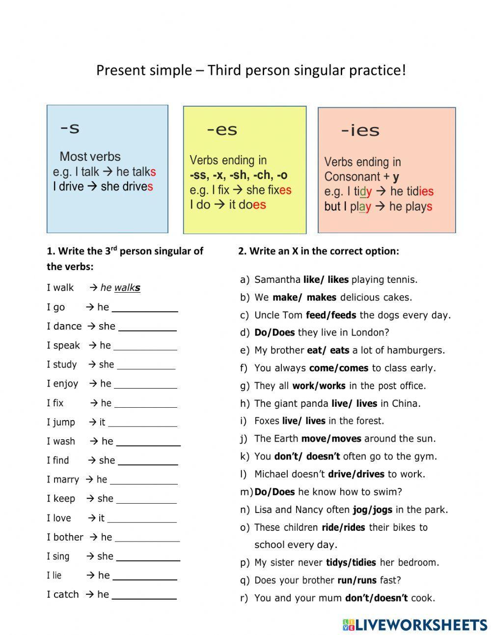 Present simple – Third person singular practice!