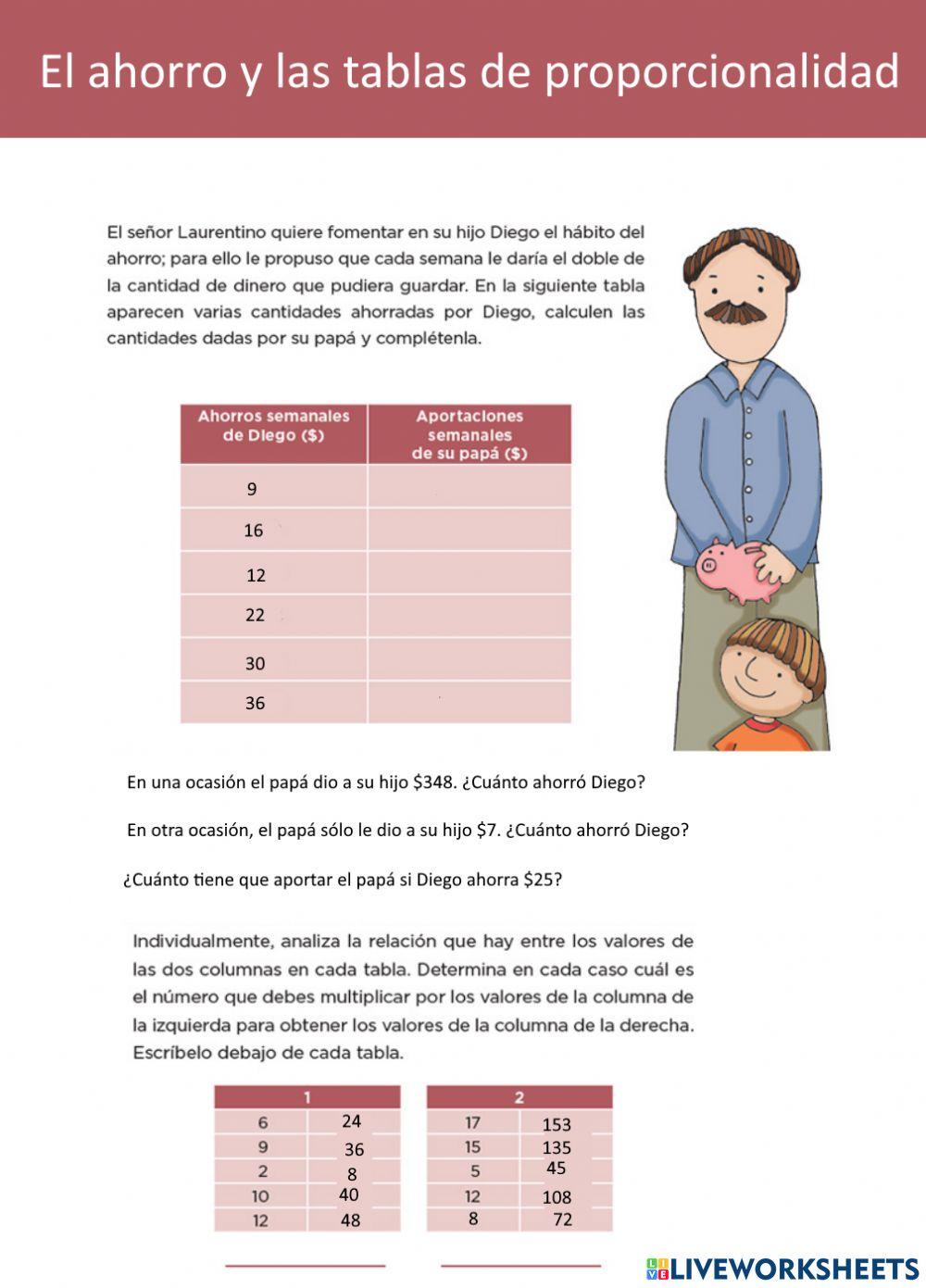 El ahorro y tablas de proporcionalidad