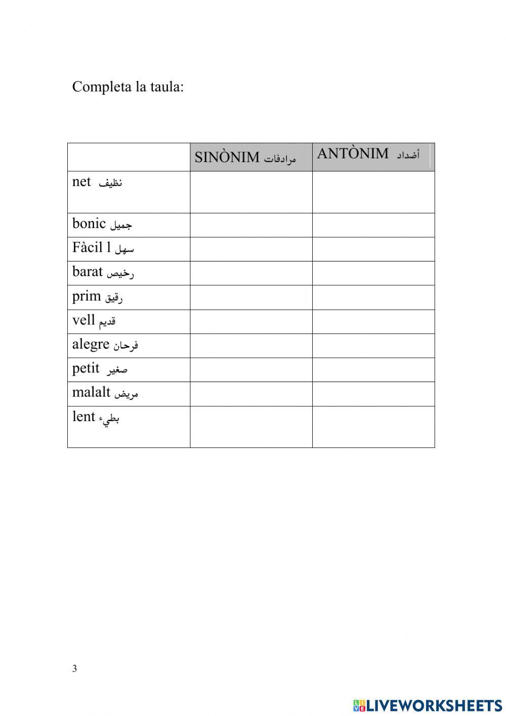 Sinonímia i antonímia مُرادفات و أضداد 1