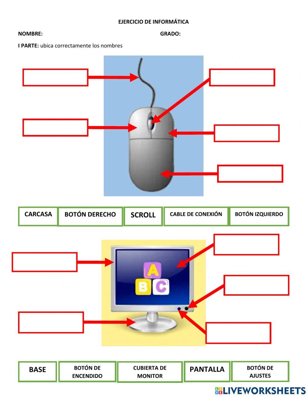 Partes del monitor y mouse