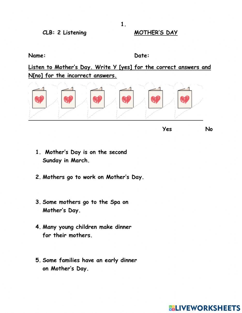2C Listening Mother's day online exercise for | Live Worksheets