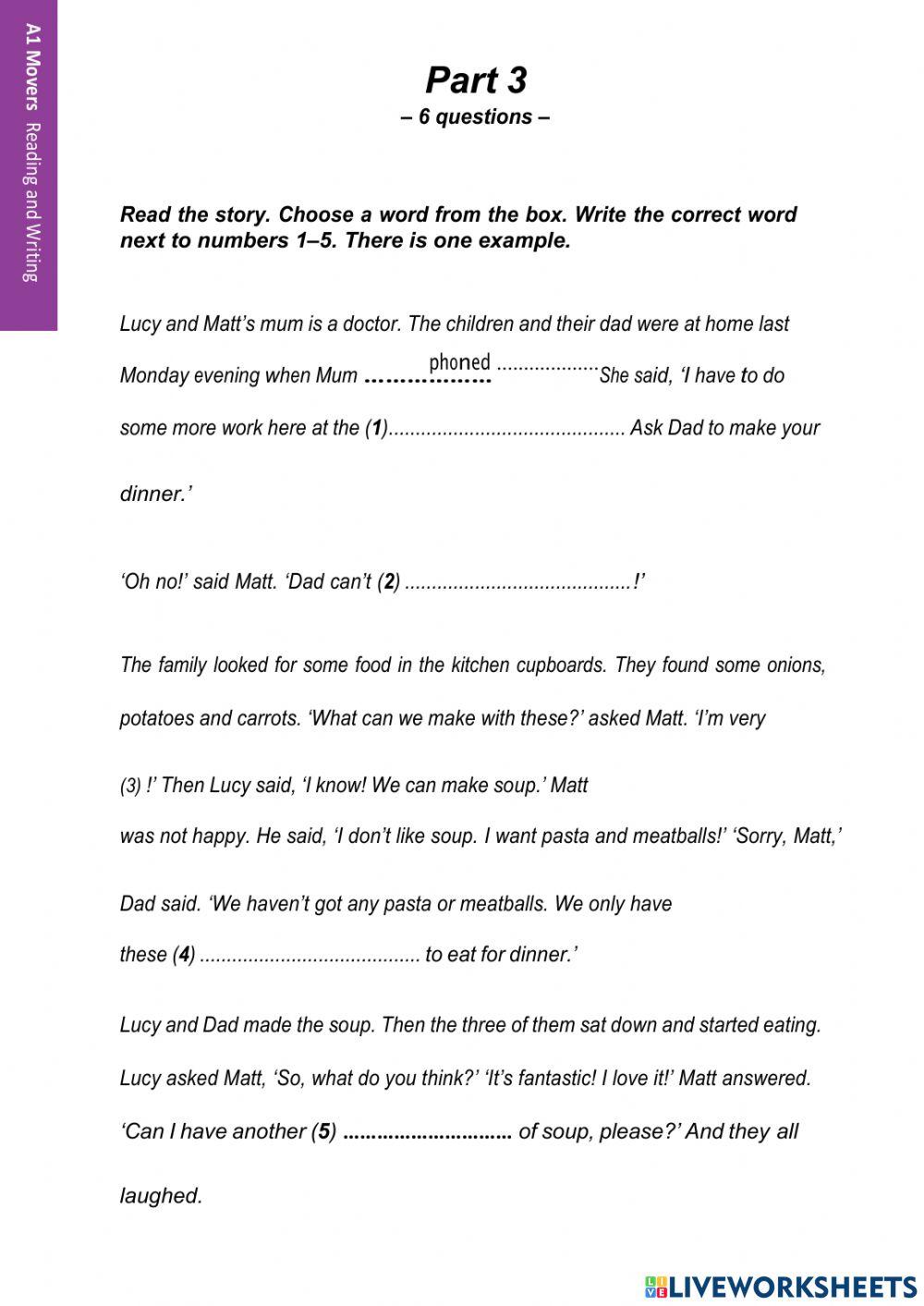 Reading and writing movers test