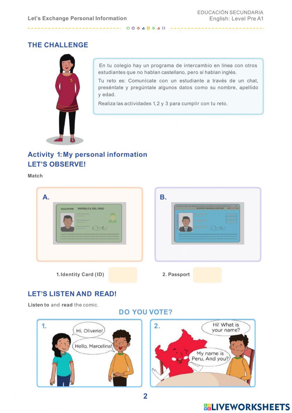 Activity 1: My Personal Information