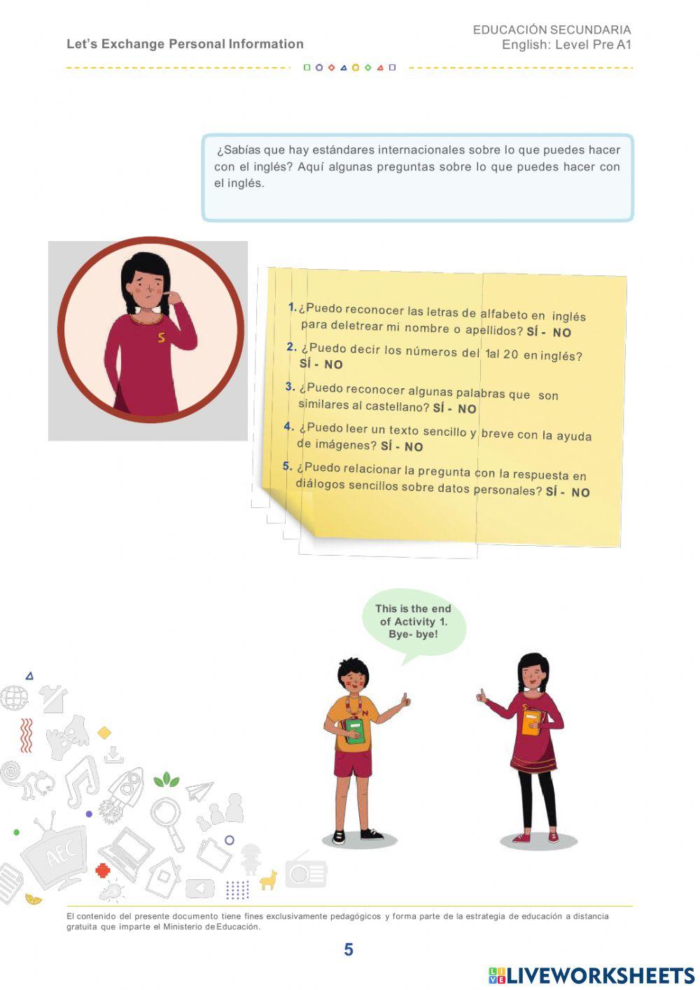 Activity 1: My Personal Information