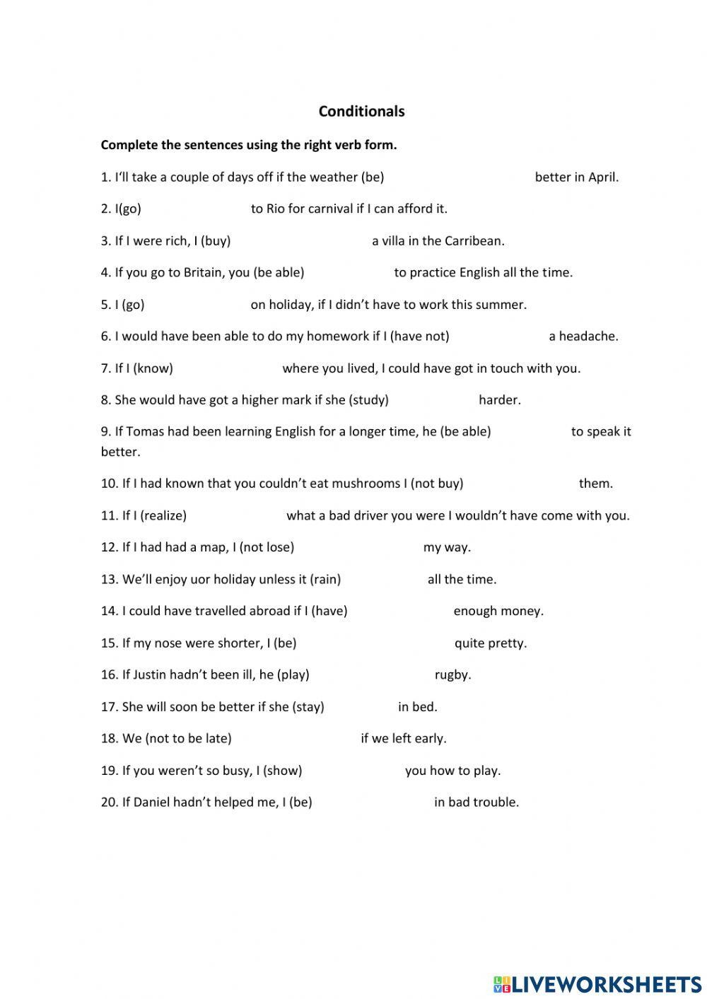 Conditionals online exercise for Grade 9 | Live Worksheets