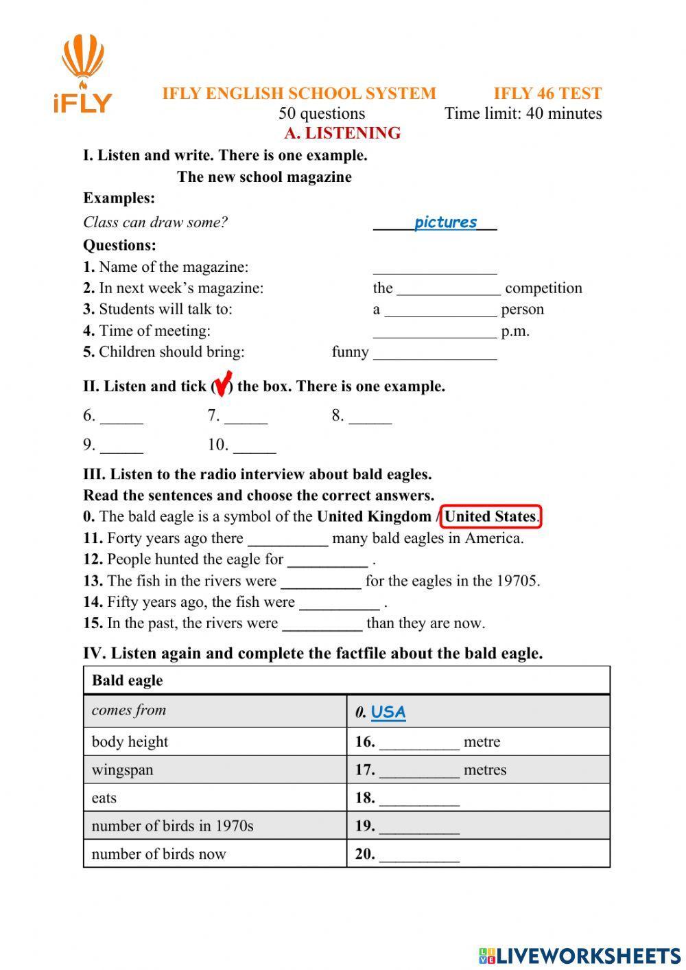 Achievers a1 unit 7  test