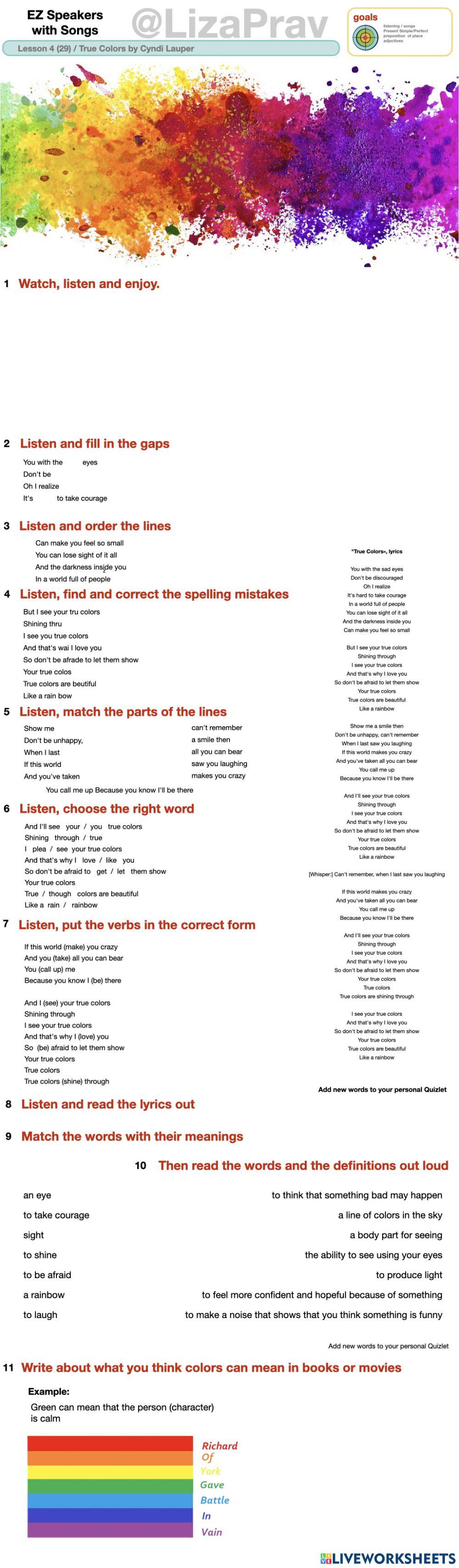 True Colors by Cindy Lauper