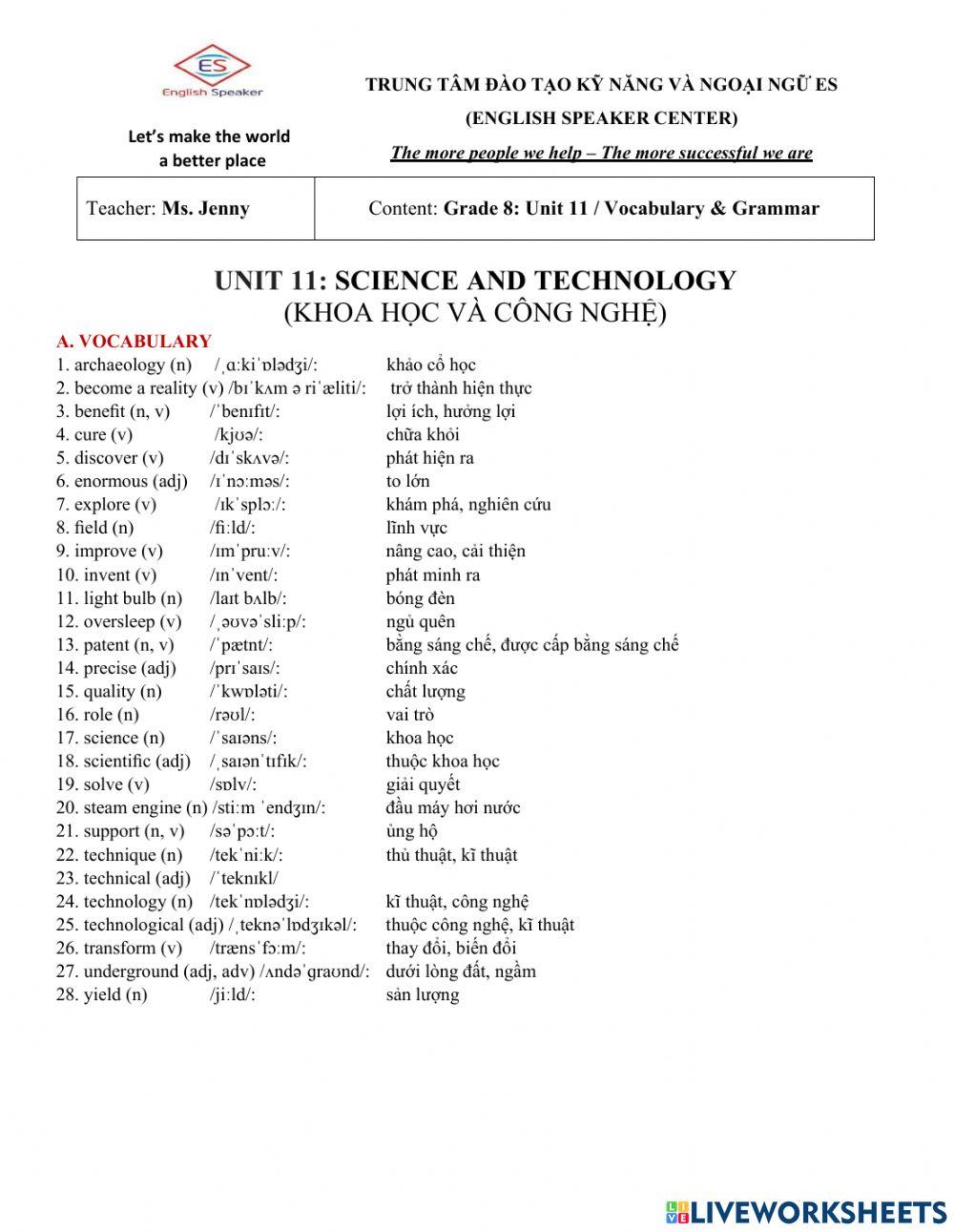 G8 - Unit 11: Vocab & Grammar