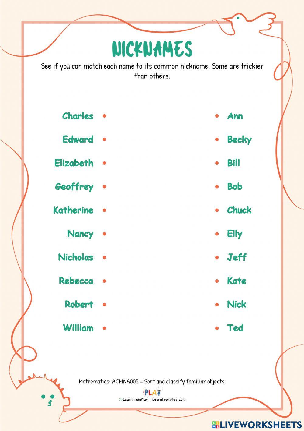 The Boy Who Tried To Shrink His Name - Nicknames worksheet | Live Worksheets