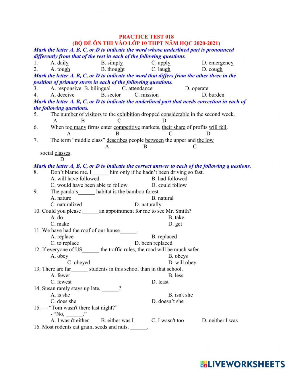 Ôn thi vào 10 - đề 18 - 40 tn