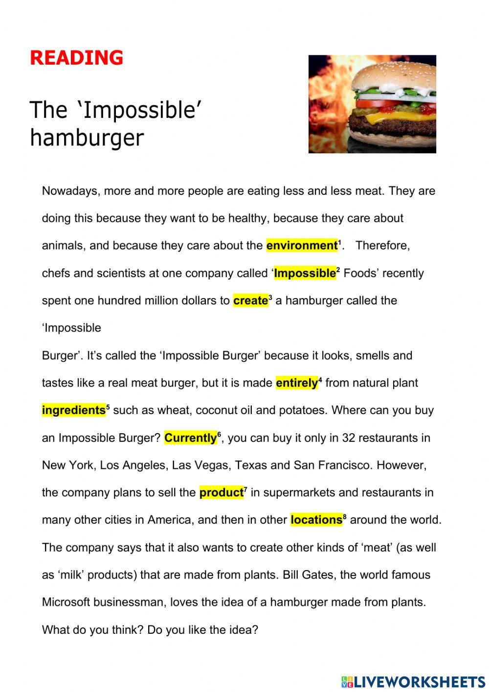 BUSINESS ENGLISH Reading - The impossible hamburger - A2