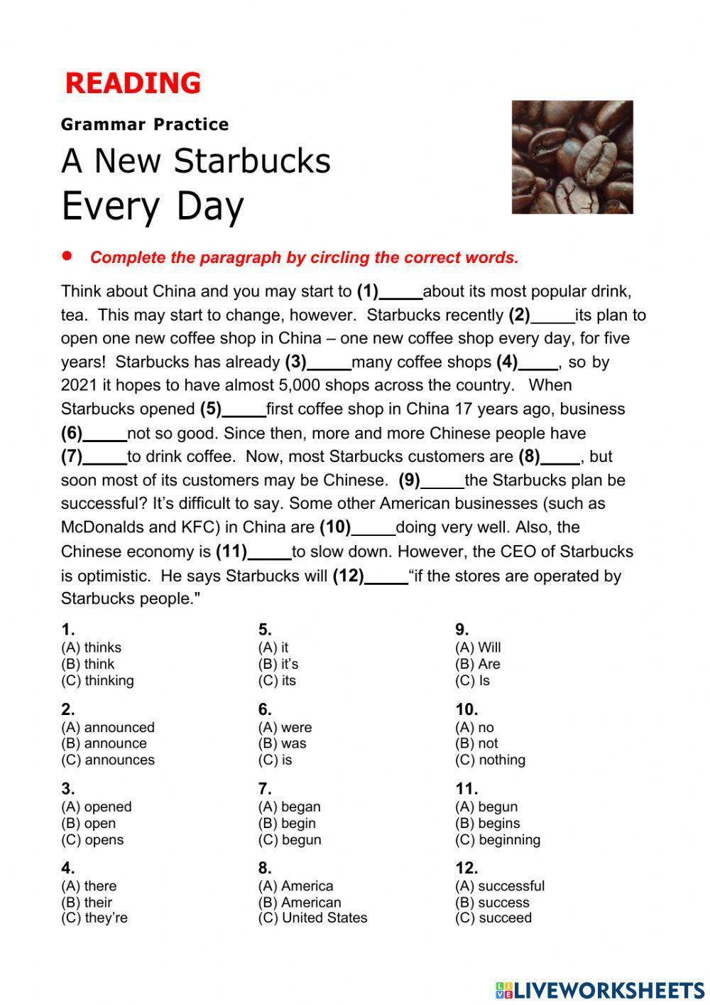 BUSINESS ENGLISH Reading - A new Starbucks every day - A2