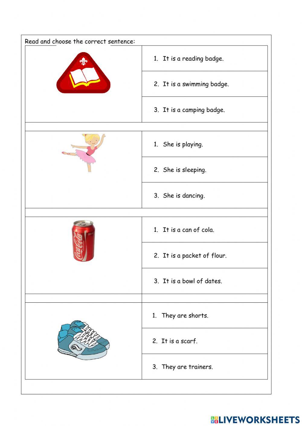 Reading and writing simple sentences worksheet | Live Worksheets