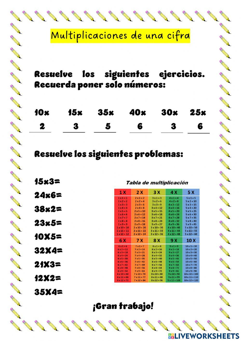 Multiplicaciones de una cifra
