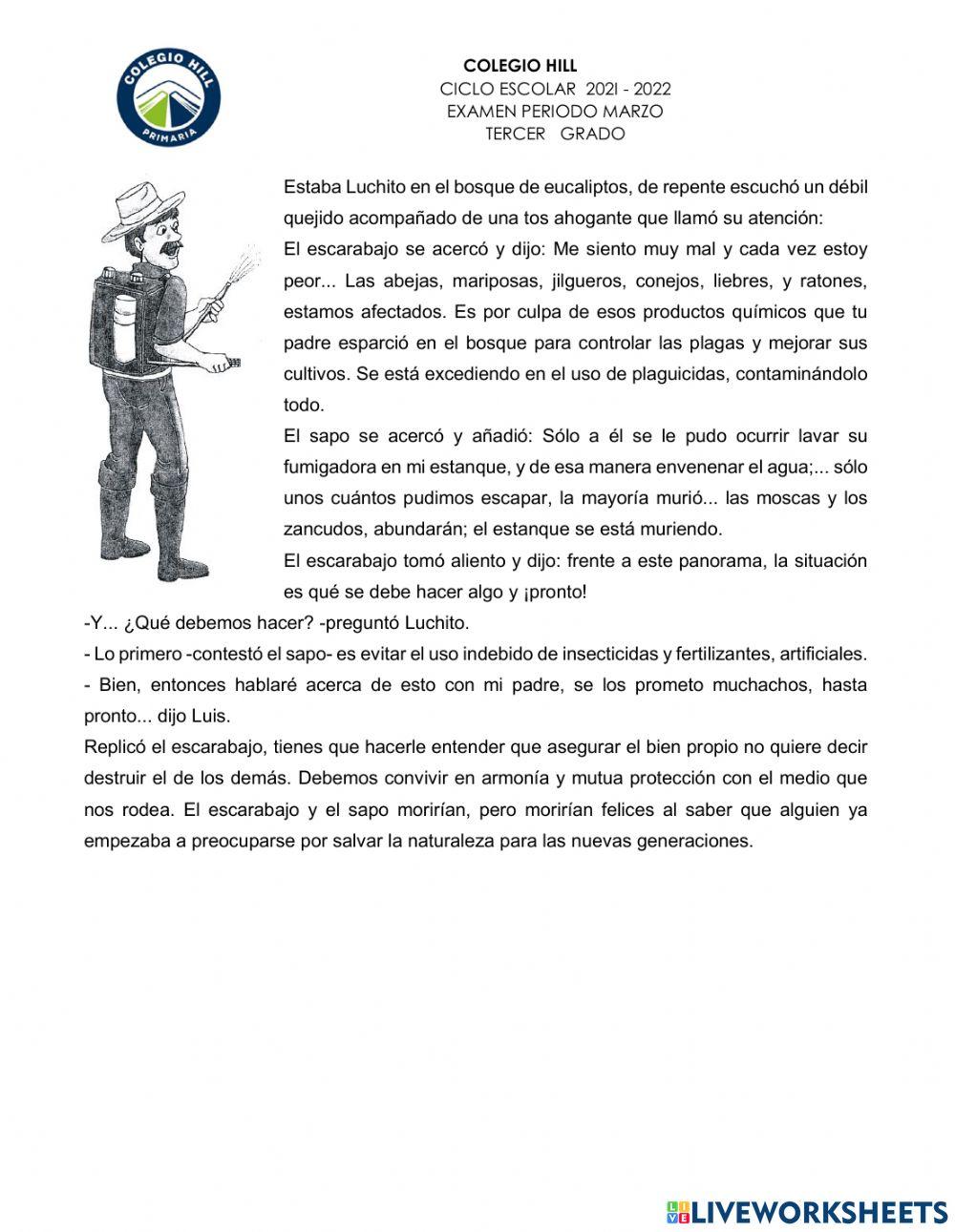 Examen de español tercer grado