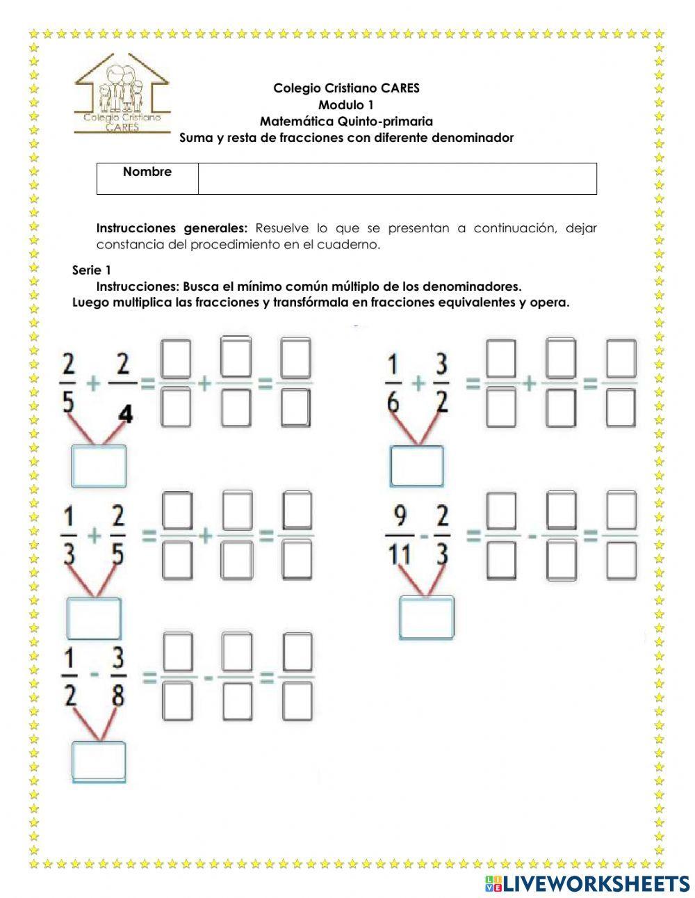 Suma y resta de fracciones con diferente denominador