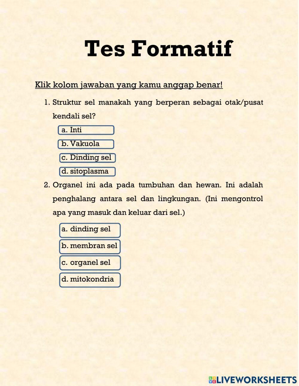 Res Formatif Materi Sel