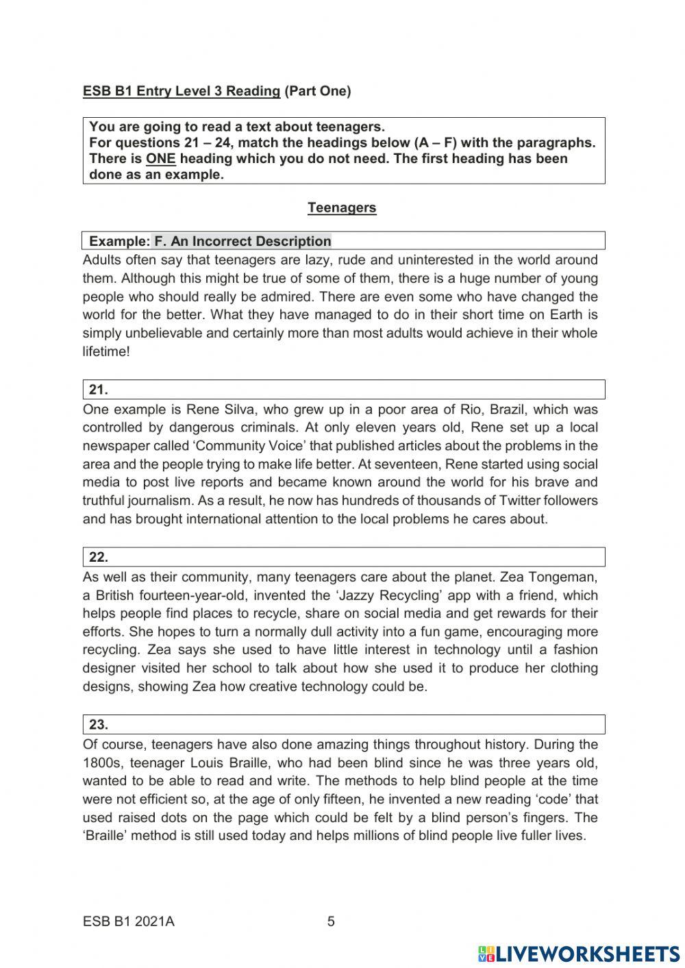 ESB B1 2021A READING