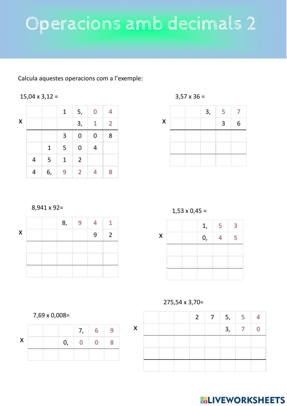Operacions amb decimals 2