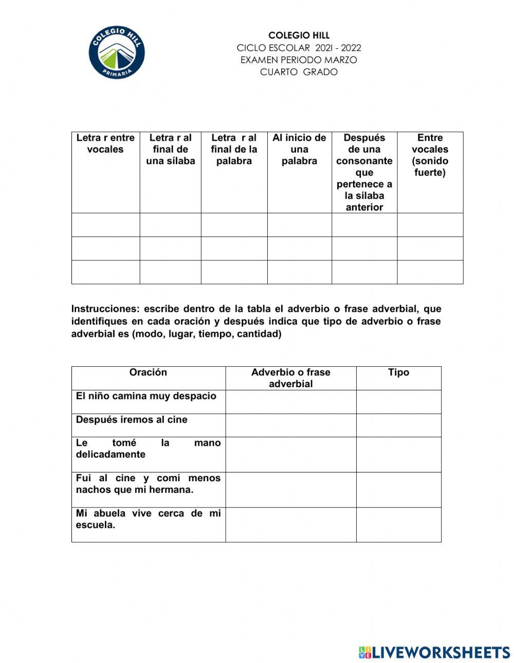 Examen español marzo