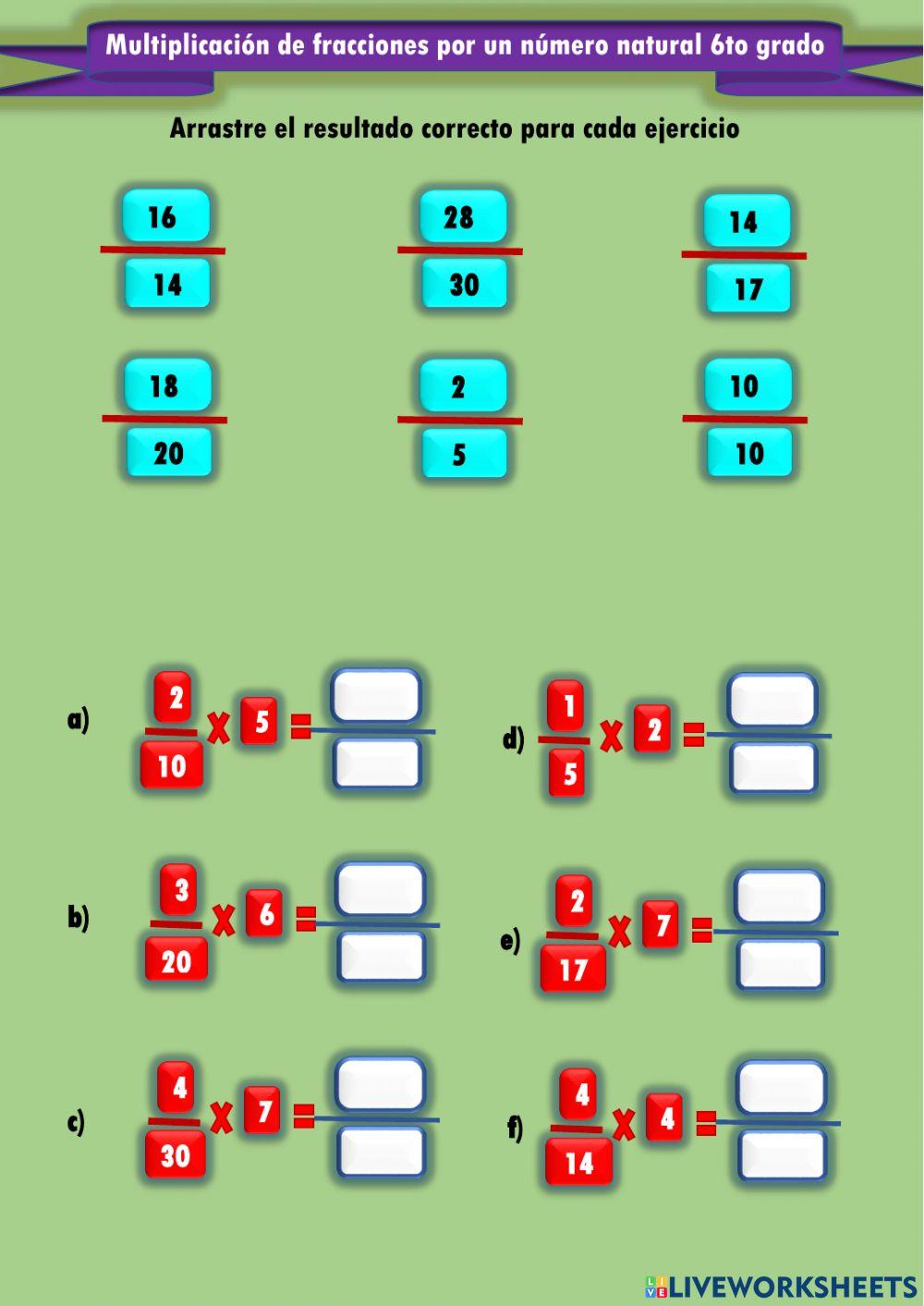 Multiplicación de fracciones por un número natural 6°
