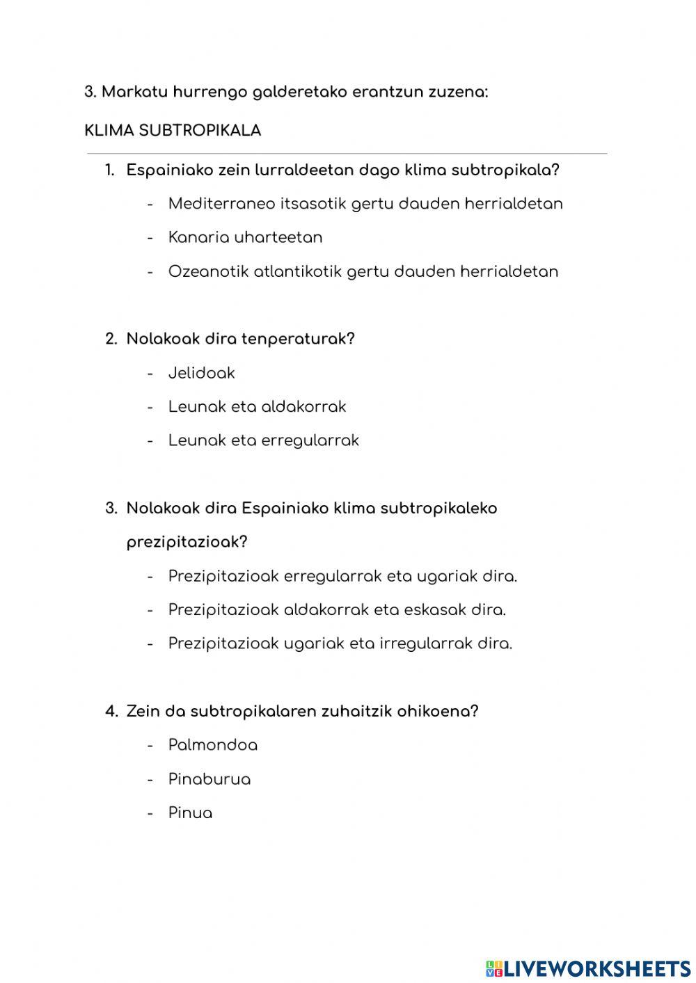 Klimari buruzko galderak