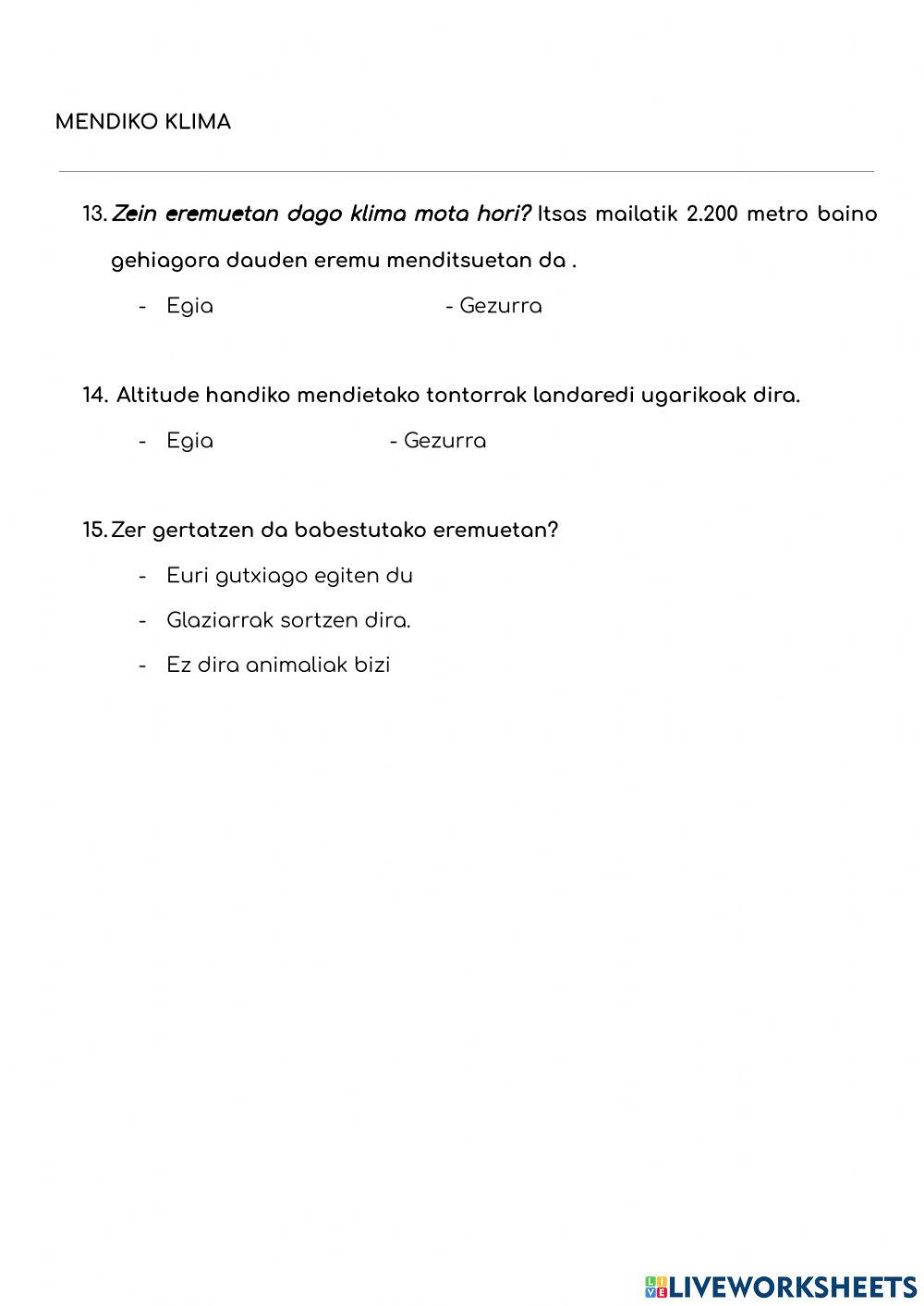 Klimari buruzko galderak