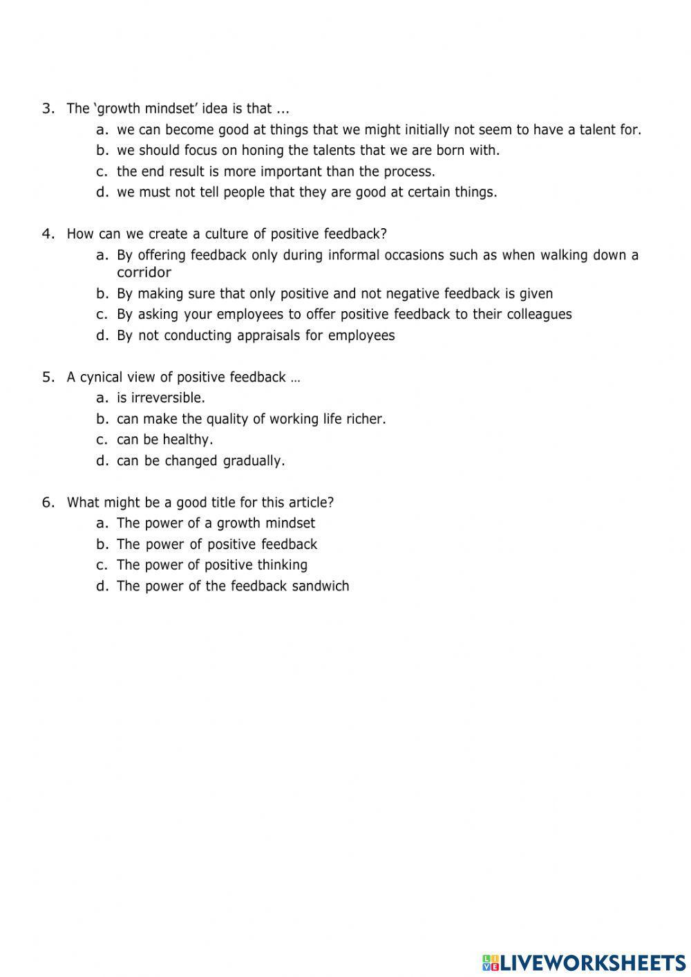 Reading: C1 Giving and receiving positive feedback