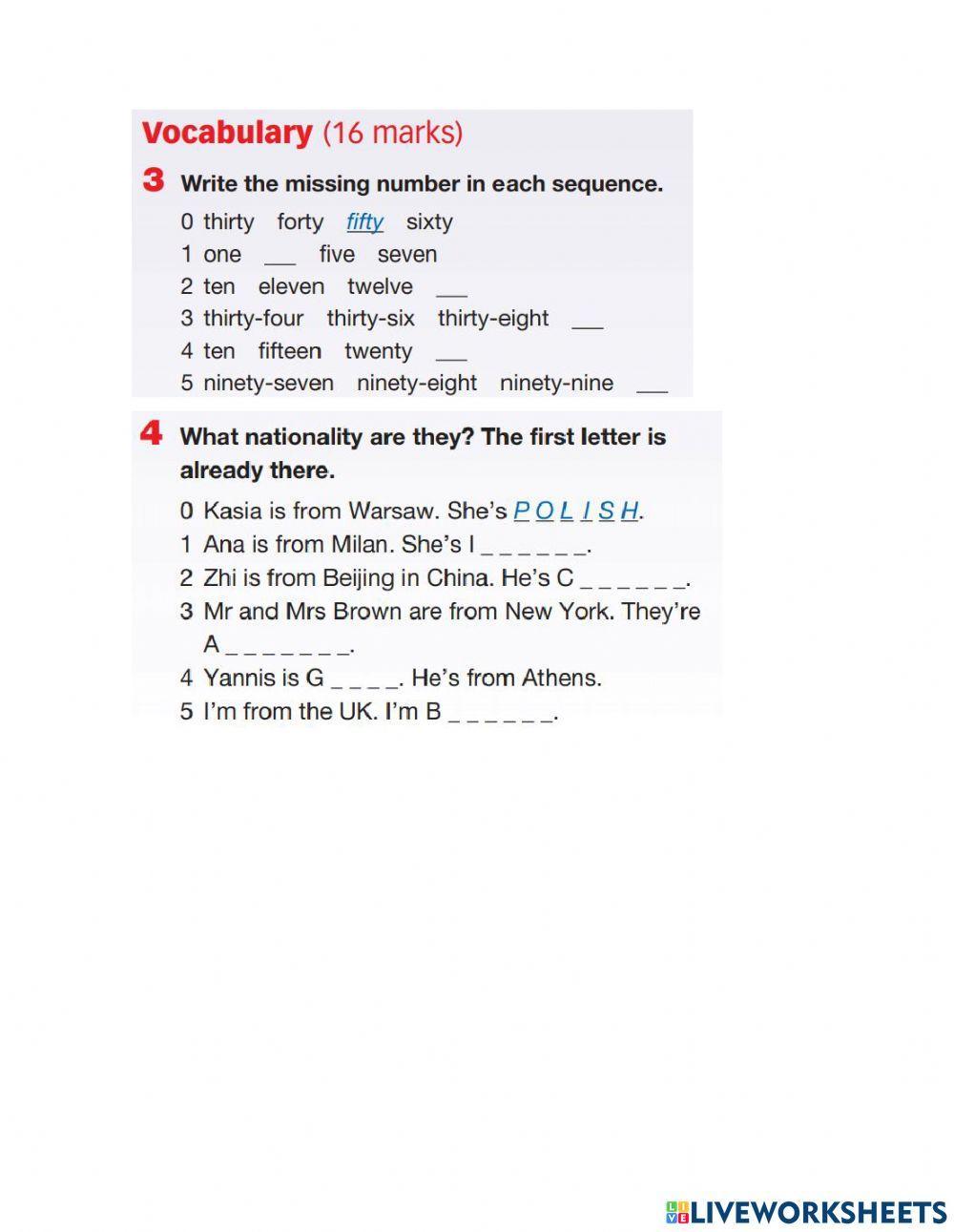 Language Revision Unit 1 Live Beat 1