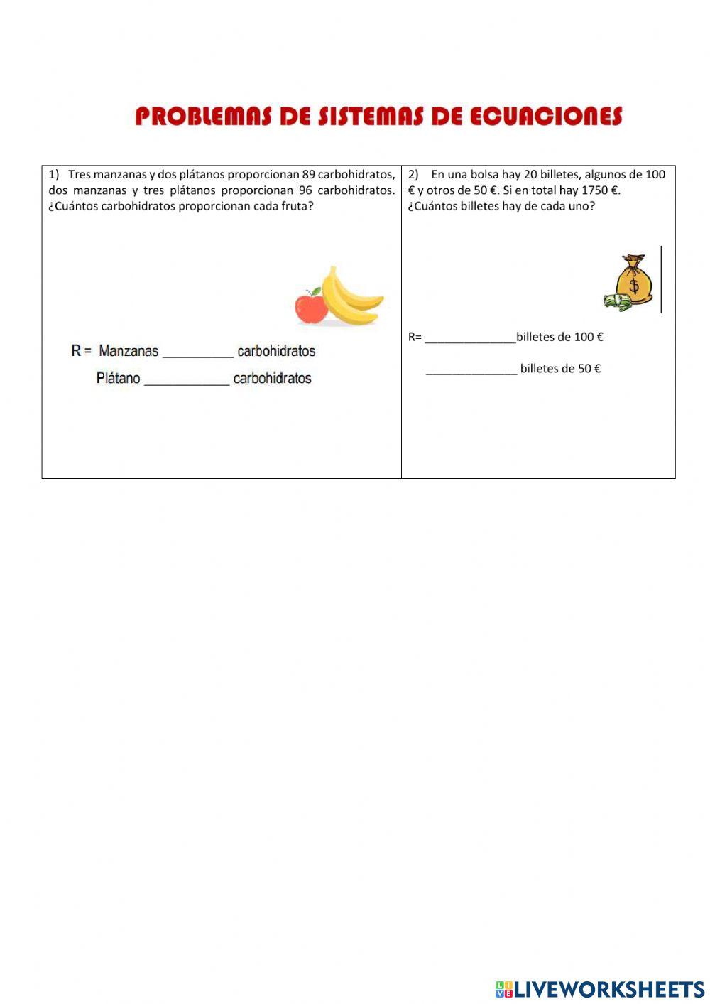 Problemas de sistemas de ecuaciones
