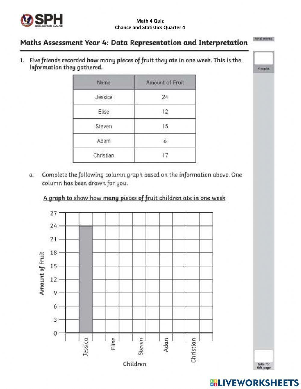 Grade 4 Quiz Statistics and Probability