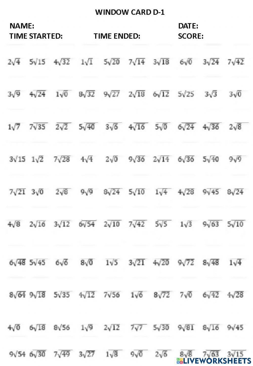 WINDOW DRILL CARD DIVISION-1