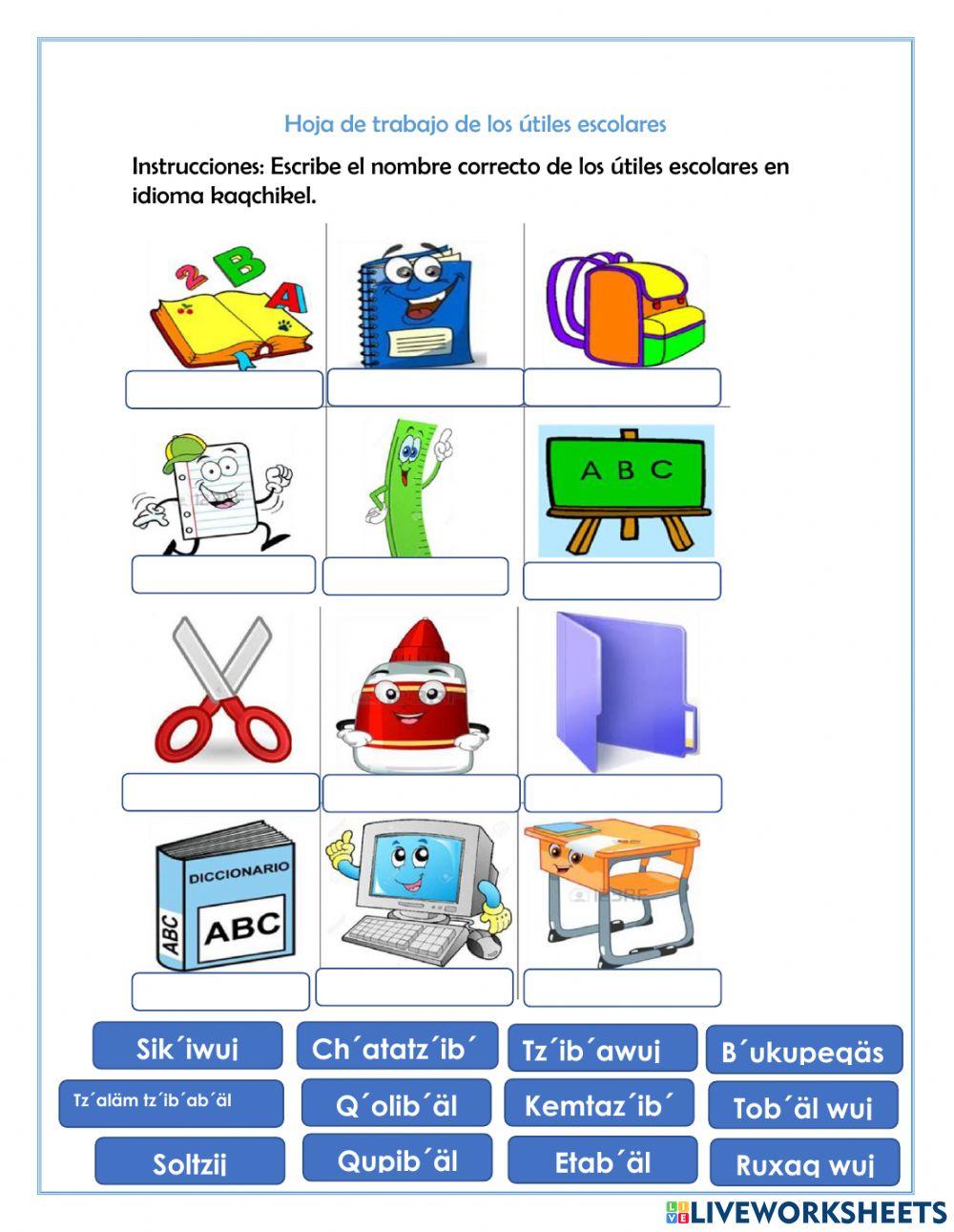 Utiles escolares en Kaqchikel
