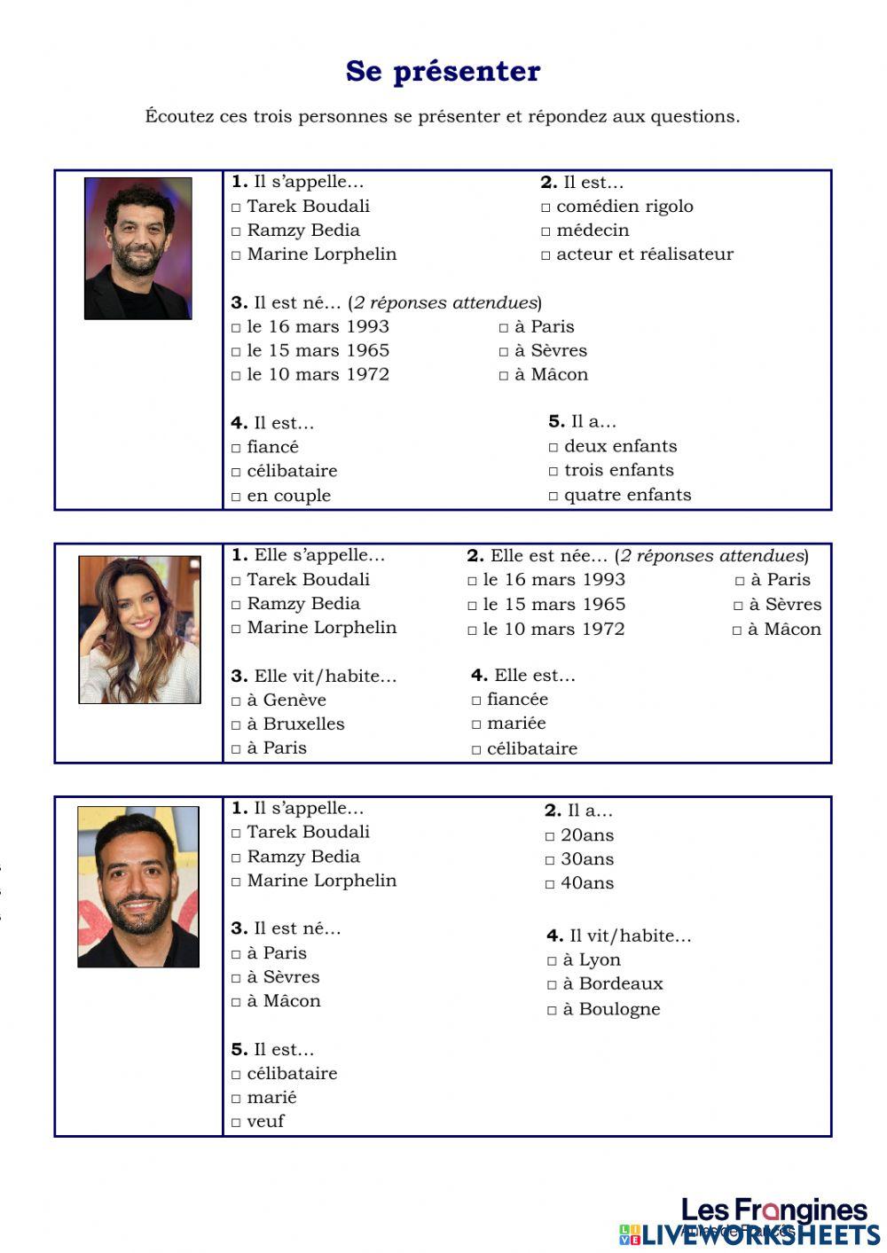Se présenter-Présenter quelqu'un worksheet | Live Worksheets