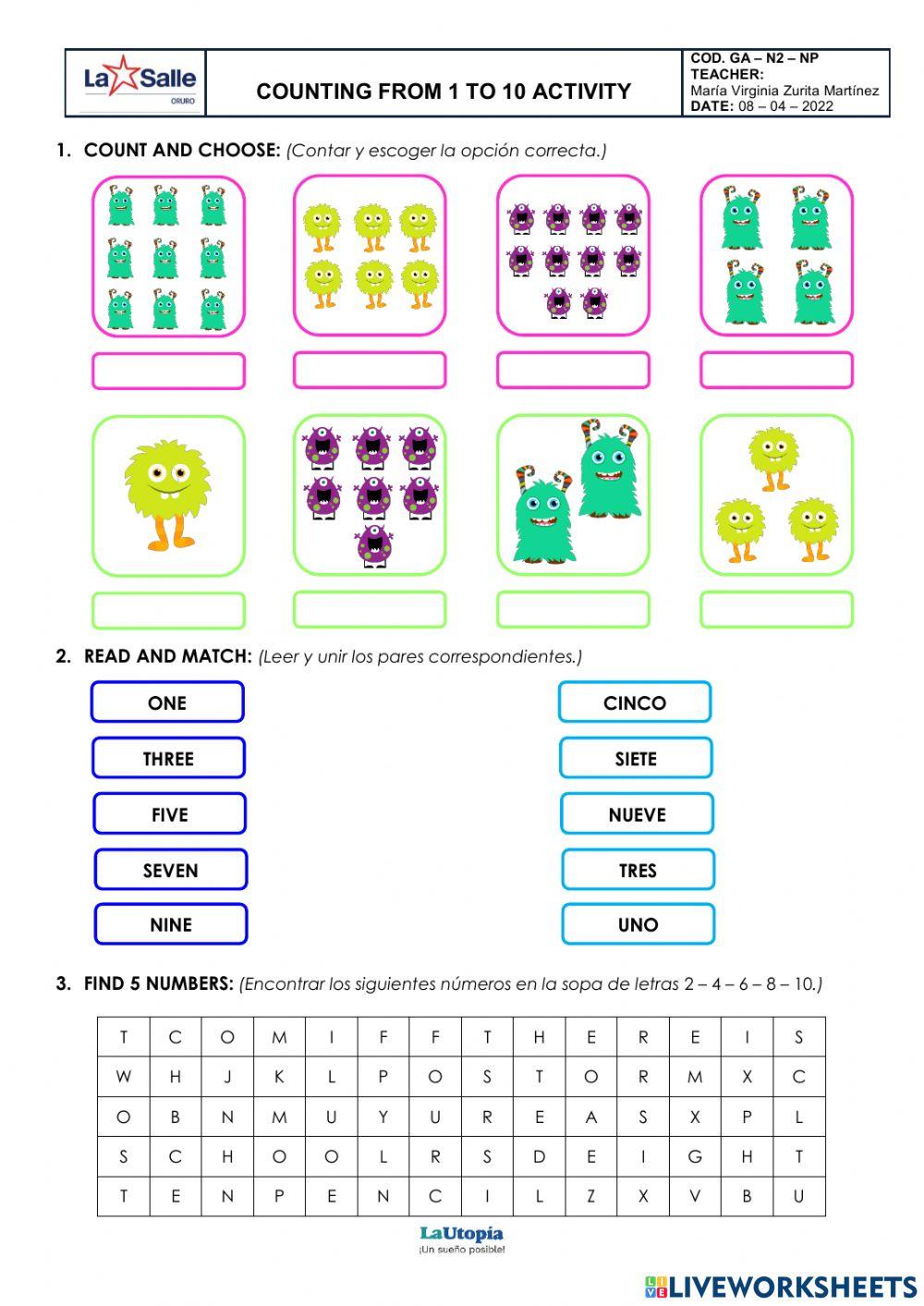 Counting from 1 to 10