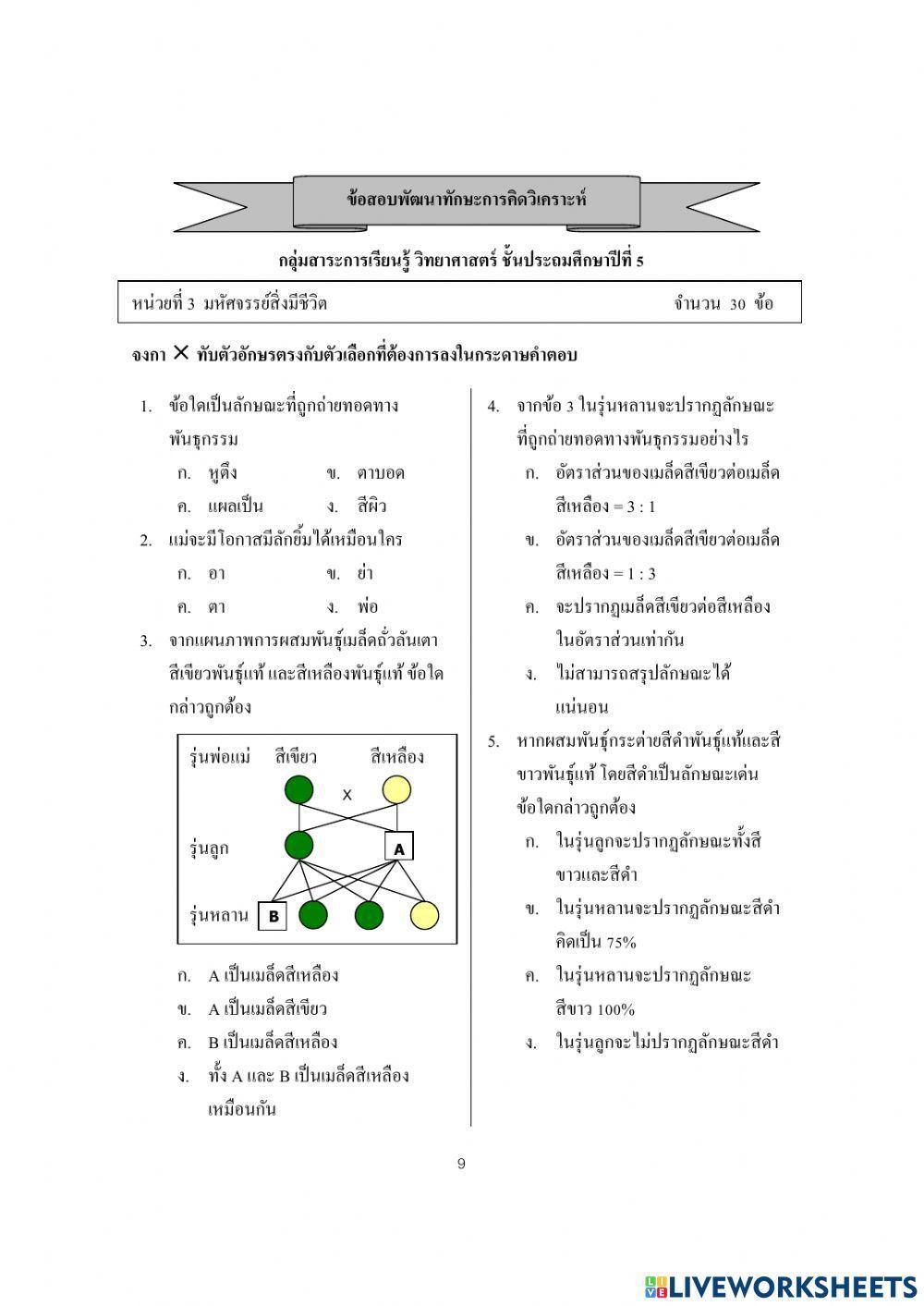 แบบทดสอบหน่วยพันธุกรรมของสิ่งมีชีวิต