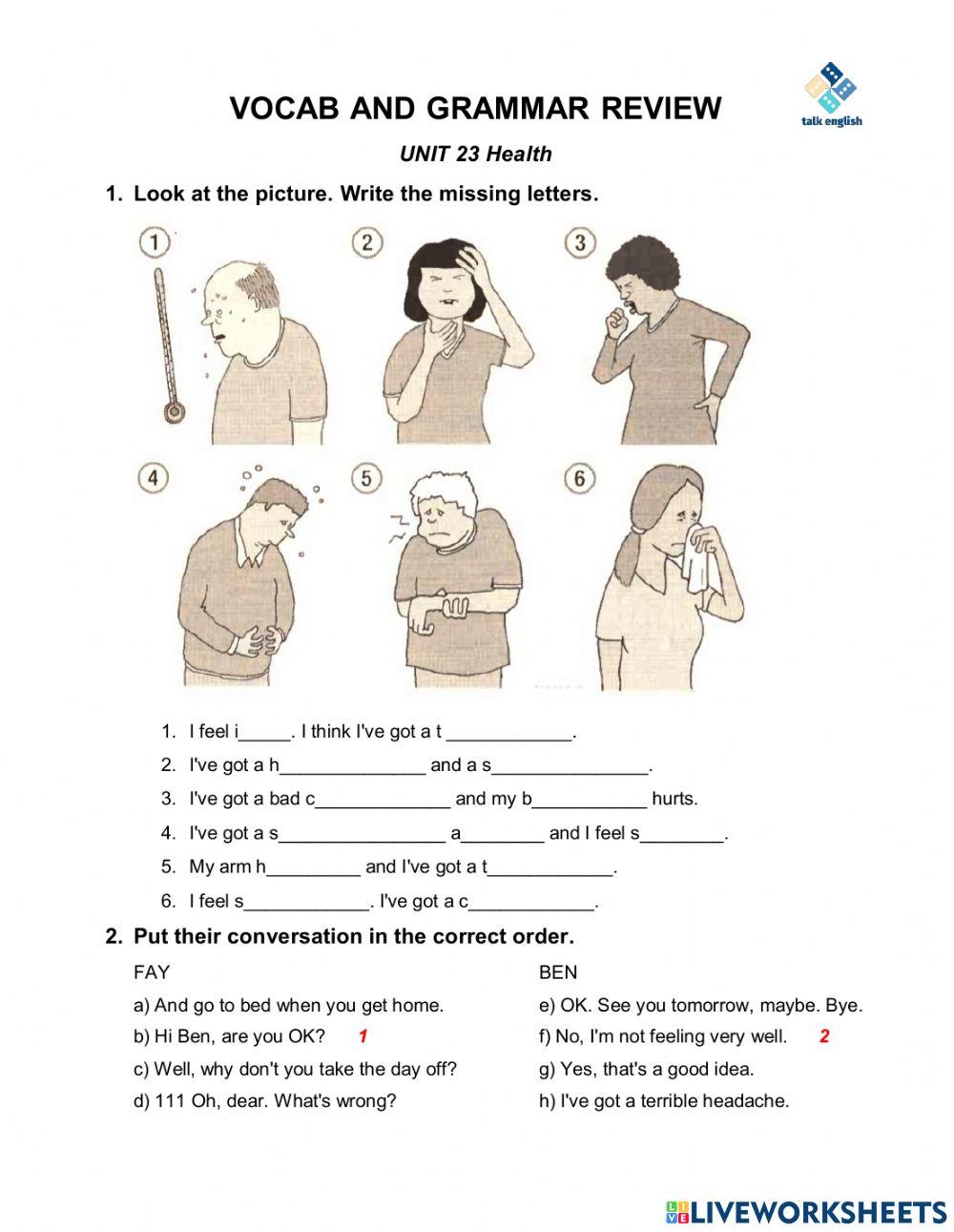 VOCAB AND GRAMMAR REVIEW UNIT 23 Health