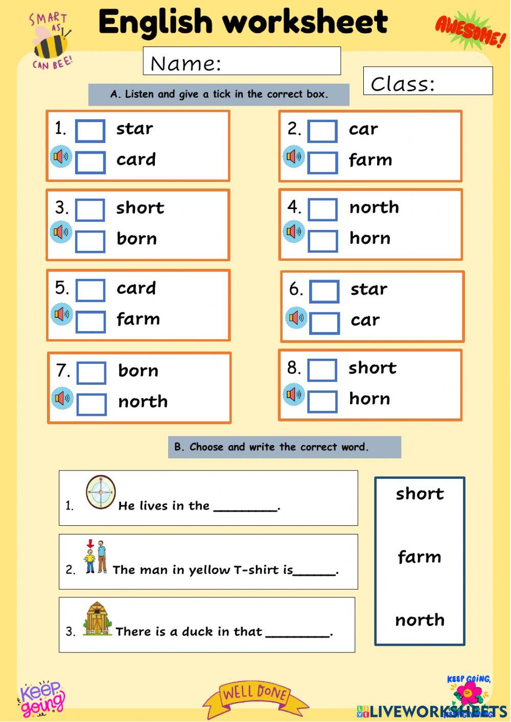 Listening and reading ar and or sounds