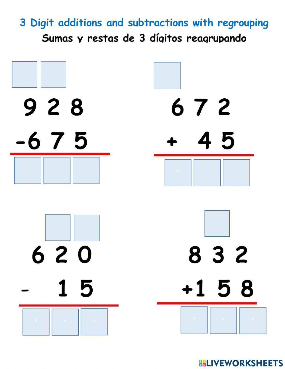 3 digit additions and subtractions